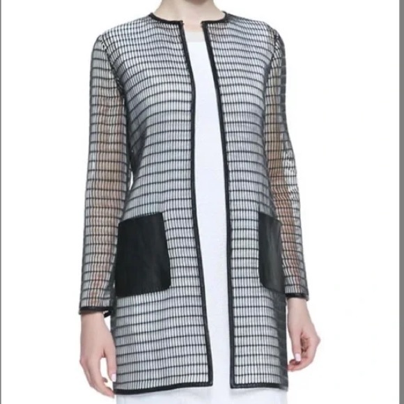 [Elie Tahari] Black Mesh Lamb Leather Duster/Jacket - Size XS NWT